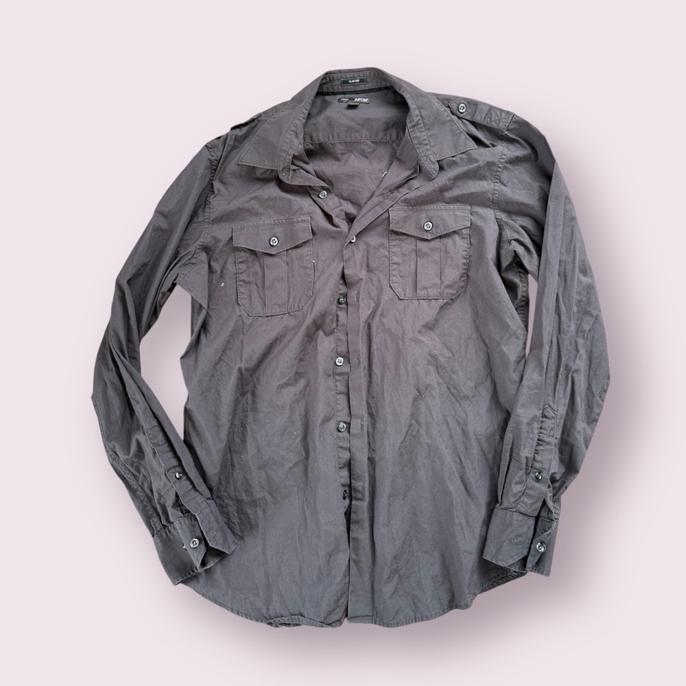 Men’s APT 9 button down dress shirt large slim fit charcoal gray